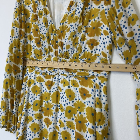 Anthropologie Buttercup Puff Sleeve Dress Women's Size Large Yellow Floral - Picture 7 of 9